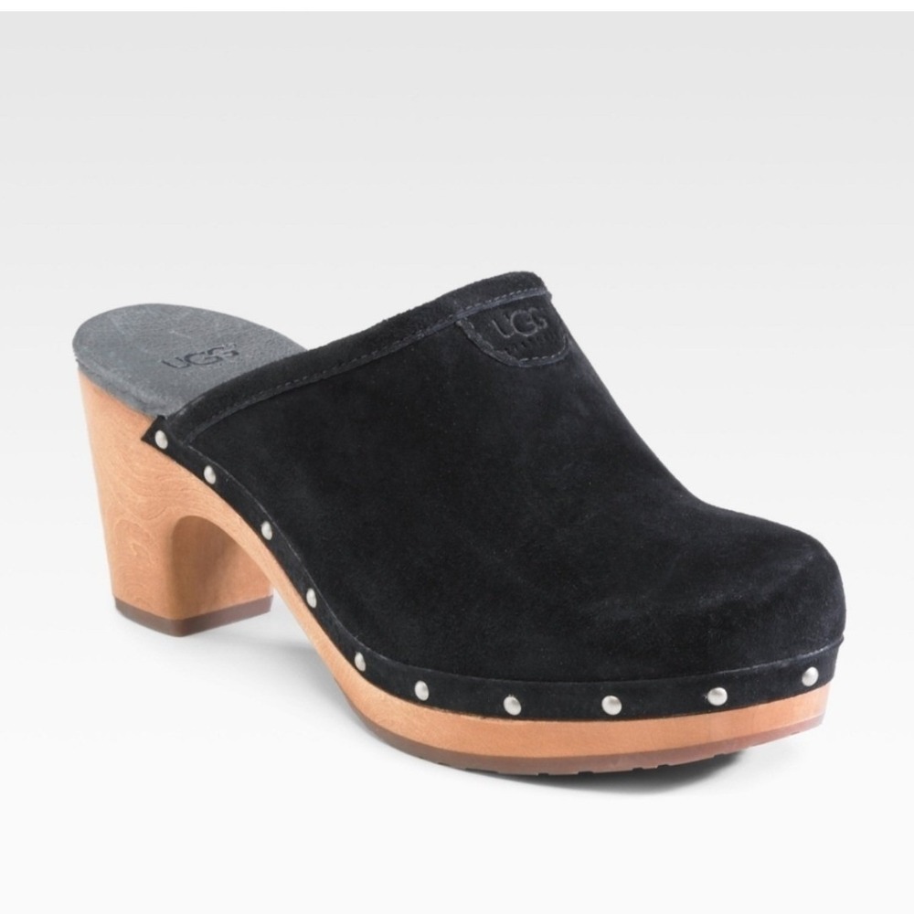 UGG Abbie Clogs Women 8 Black Suede Studded Wood Heel Mules 5772 Excellent
